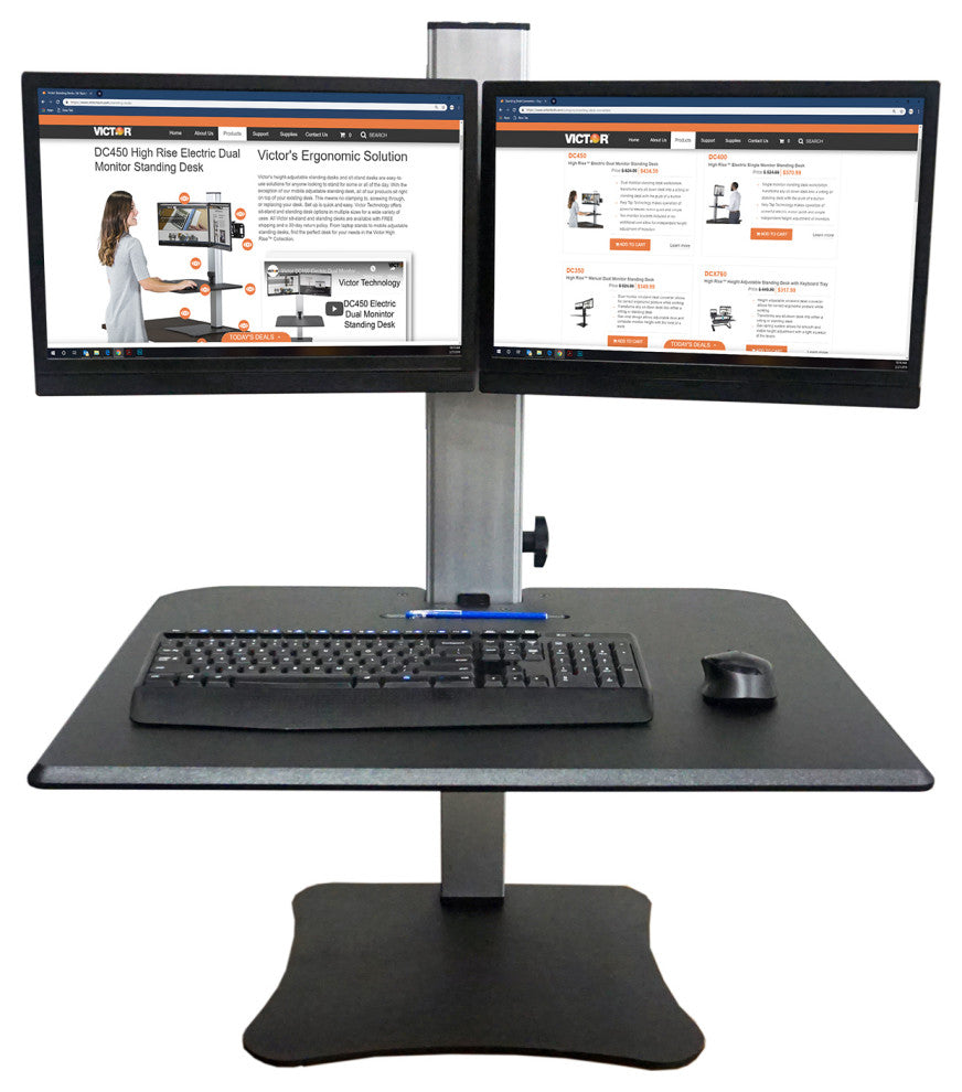 High Rise Dual Monitor Standing Desk Workstation, Black