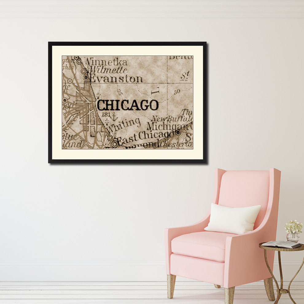 Chicago Illinois Vintage Sepia Map Canvas Print, 28"x37"