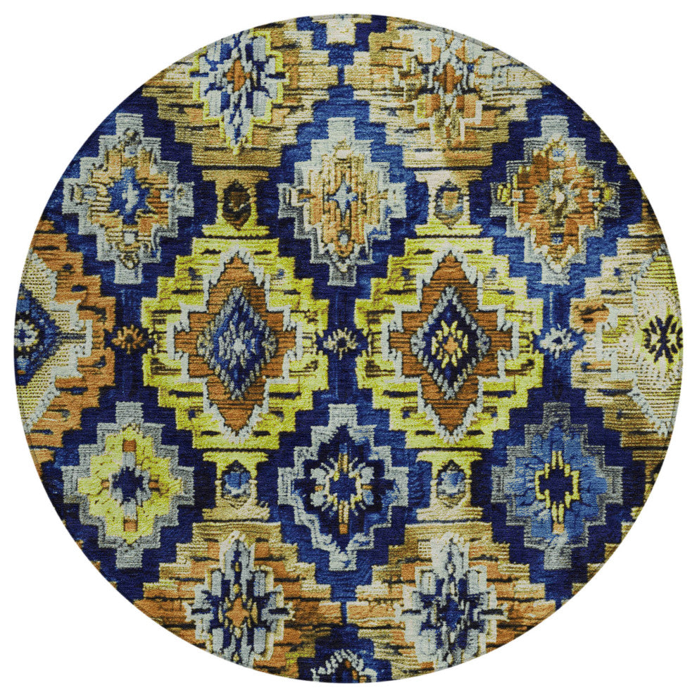 Machine Washable Indoor/Outdoor Chantille ACN1891 Navy 8' x 8' Round Rug