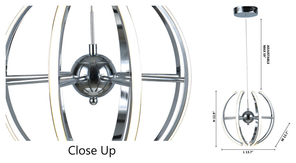 Chrome Aluminum Frame LED Strip Orb Light Fixture
