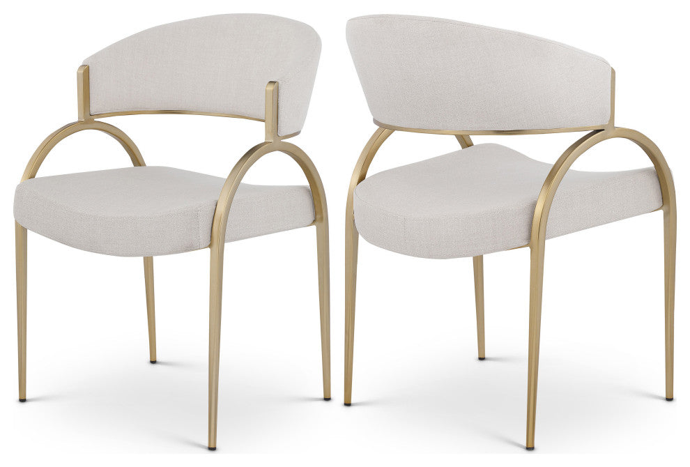 Privet Dining Chair (Set of 2), Beige, Brushed Brass Finish