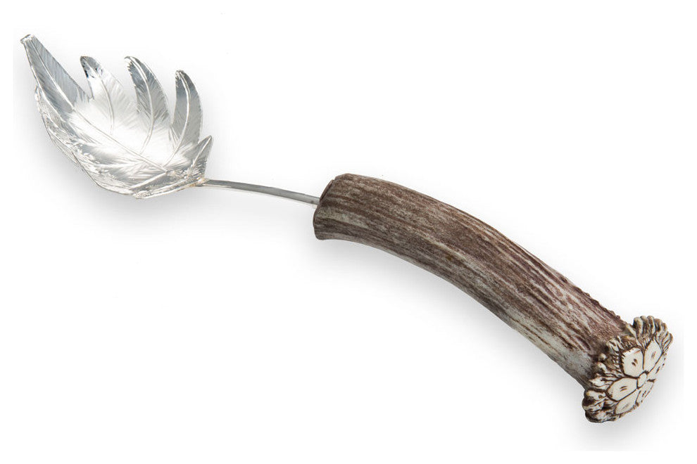 Fern Pasta Server, Silver, Burr Antler Handle