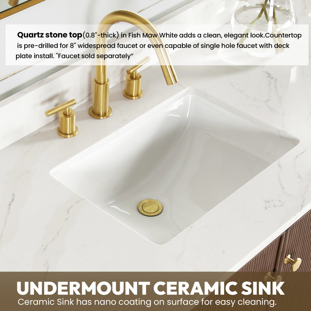 Oza Bath Vanity with Quartz Stone Top, Aged Dark Brown Oak, 48", Single Vanity, No Mirror