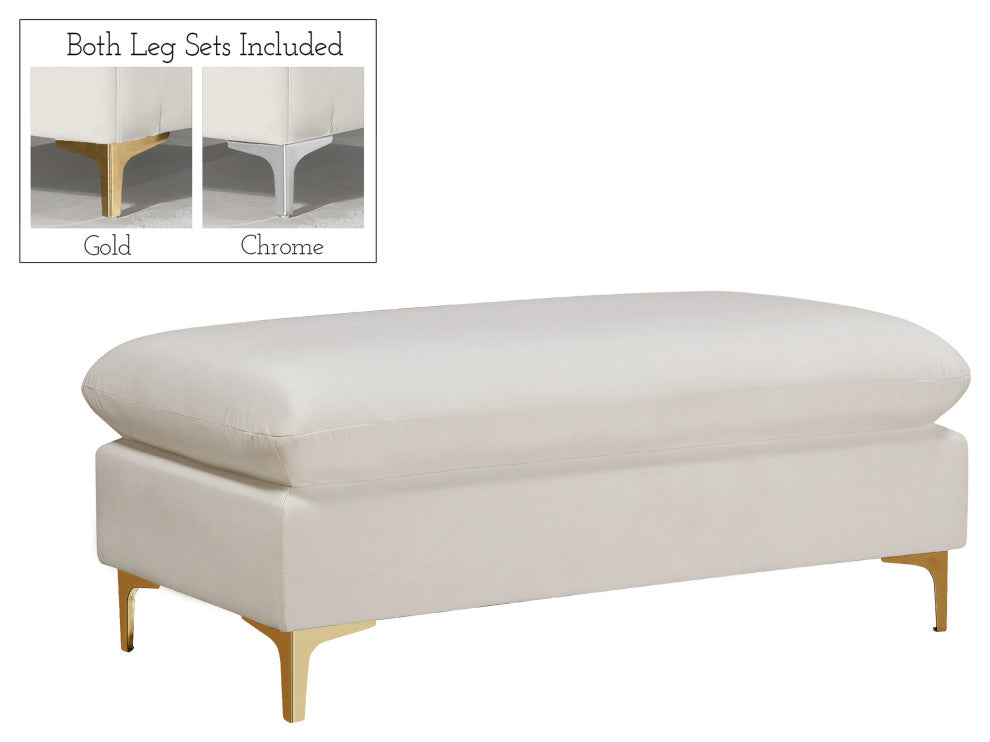 Naomi Velvet Upholstered Ottoman, Cream