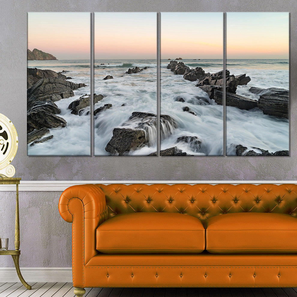 "Bay of Biscay Spain Seashore" Extra Large Wall Art Landscape, 4 Panels, 48"x28"