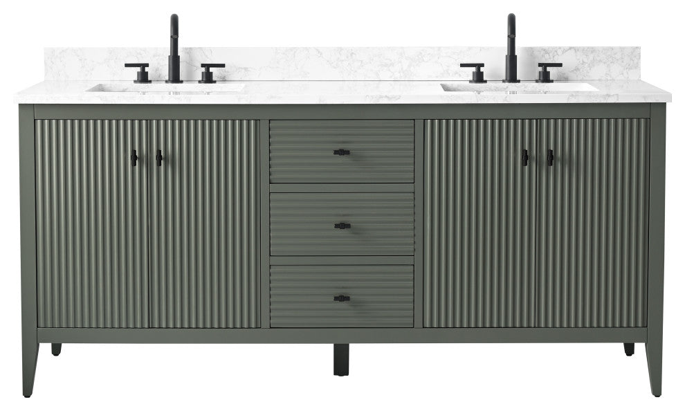 Vanity Art Freestanding Vanity, Vintage Green, 72", Double Sink, Matte Black