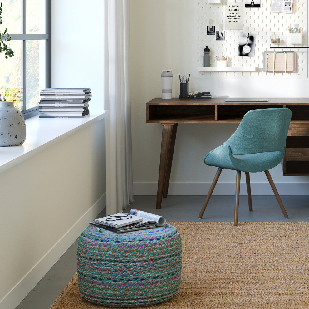 Margo Round Pouf, Braided Jute, Green