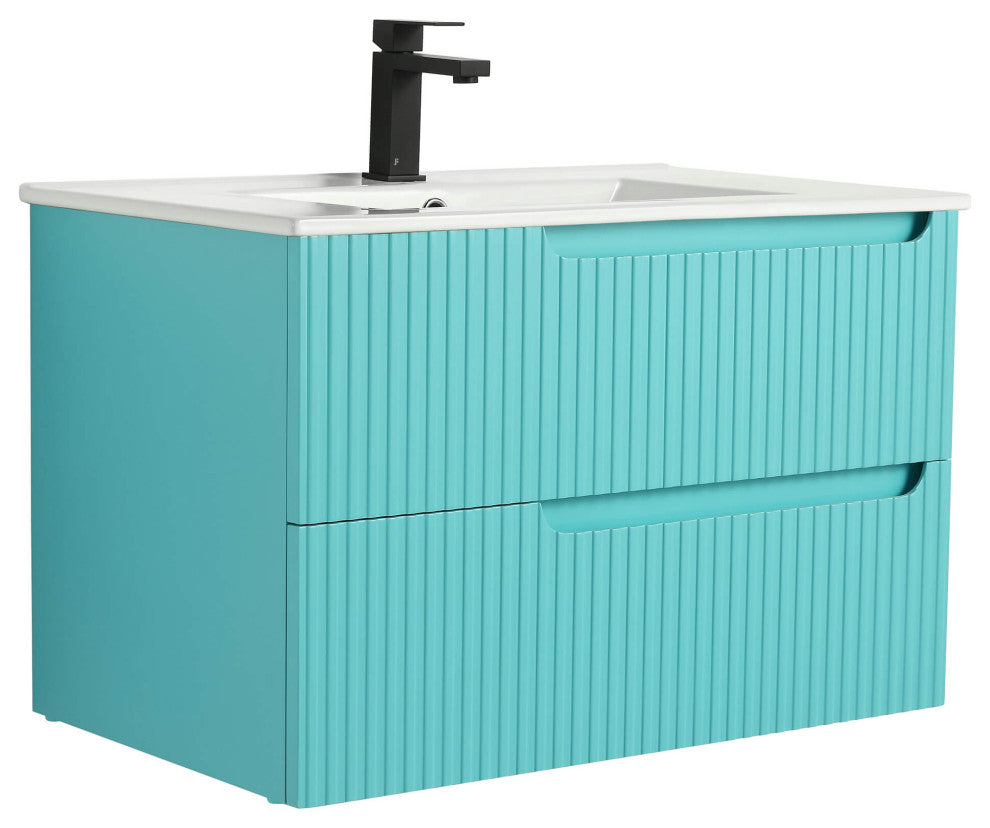 Citiscape Bath Vanity, Textured Drawer Fronts Sink Included, Tiffany Blue, 30"