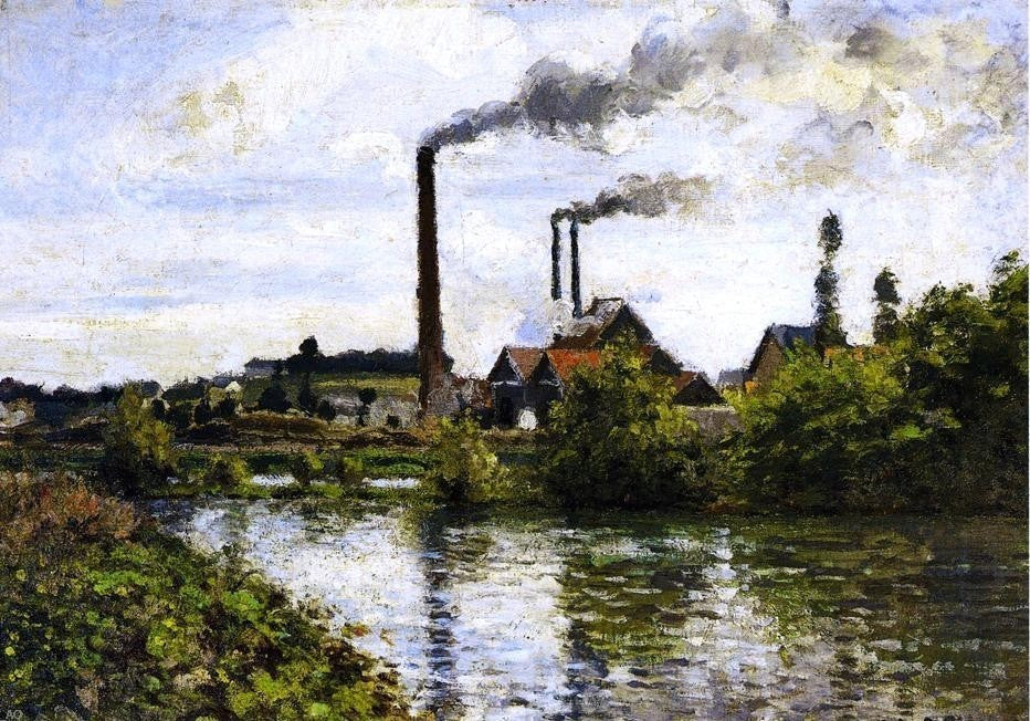 Camille Pissarro The Factory at Pontoise - 18" x 27" Premium Canvas Print