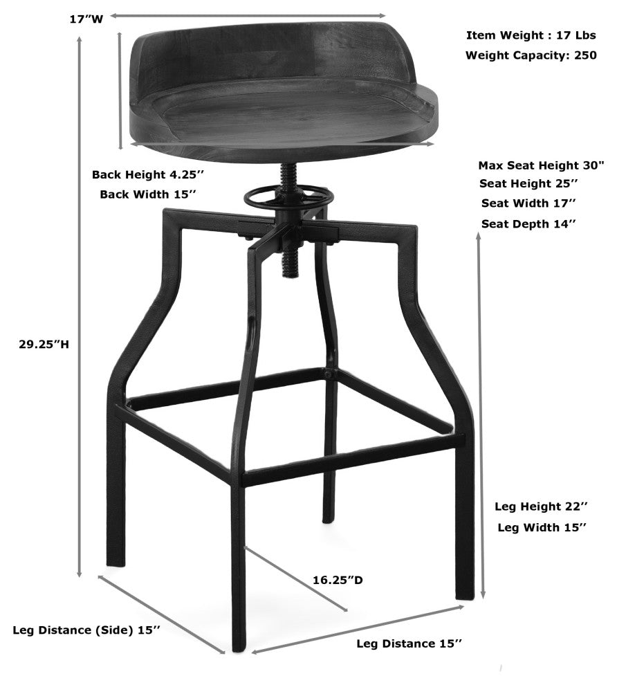 Marais Adjustable Stool, Chestnut and Black