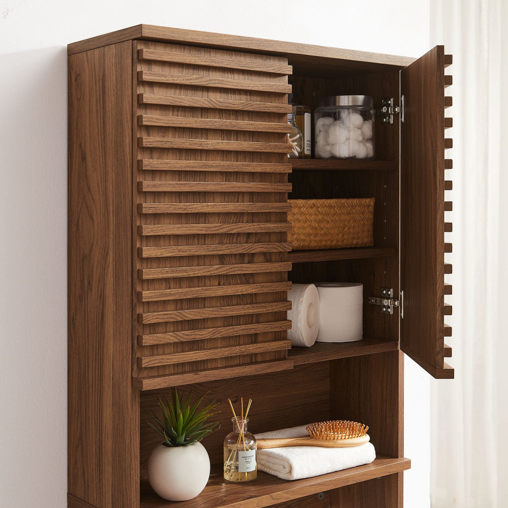 Render Over the Toilet Bathroom Storage Cabinet, Walnut