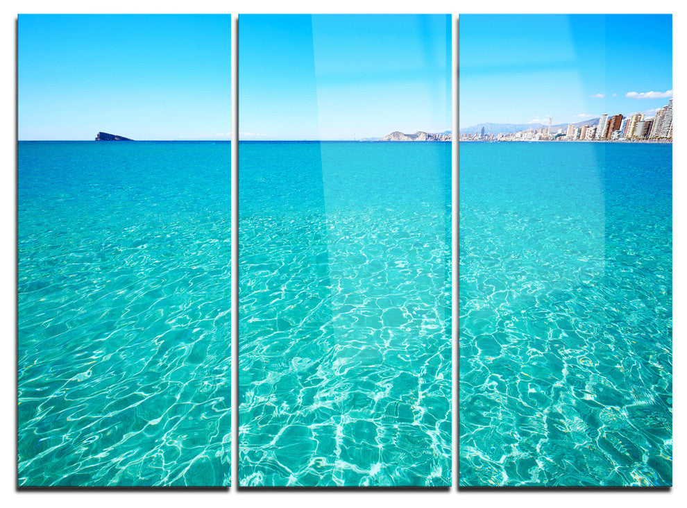 "Blue Benidorm Levante Beach" Metal Wall Art, 3 Panels, 36"x28"