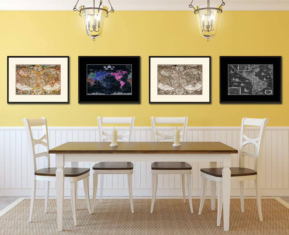 Macro Close-Up Vintage Map Print On Canvas With Picture Frame 16" X 21"