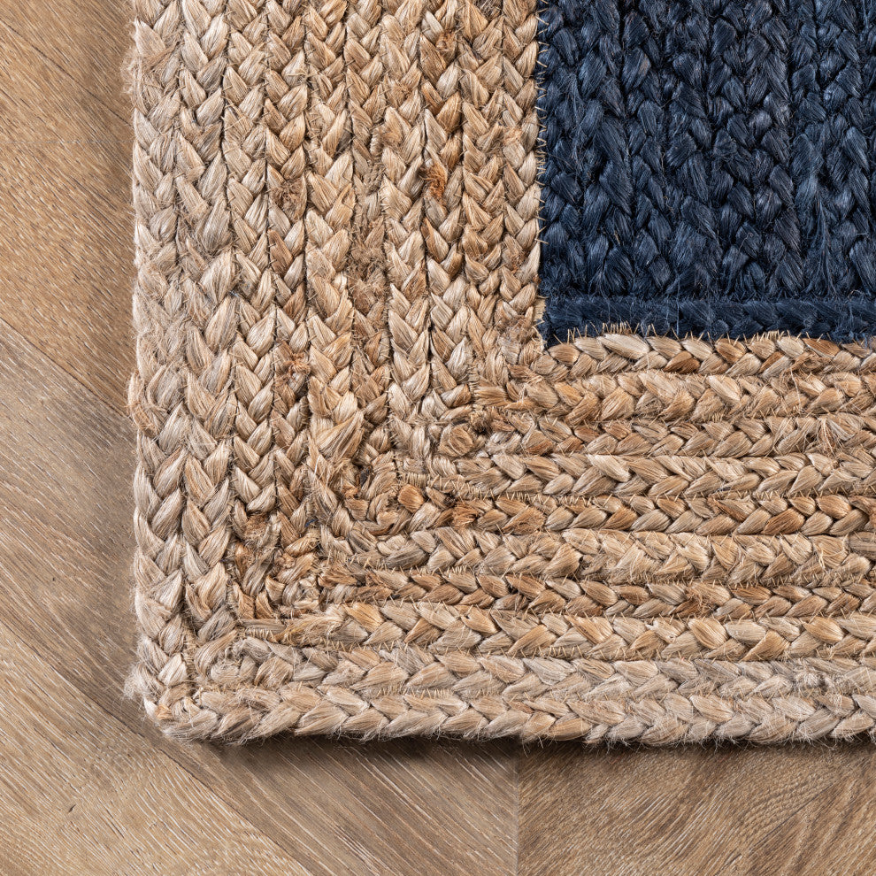 Jute Simple Border Area Rug, Blue, 6' Round