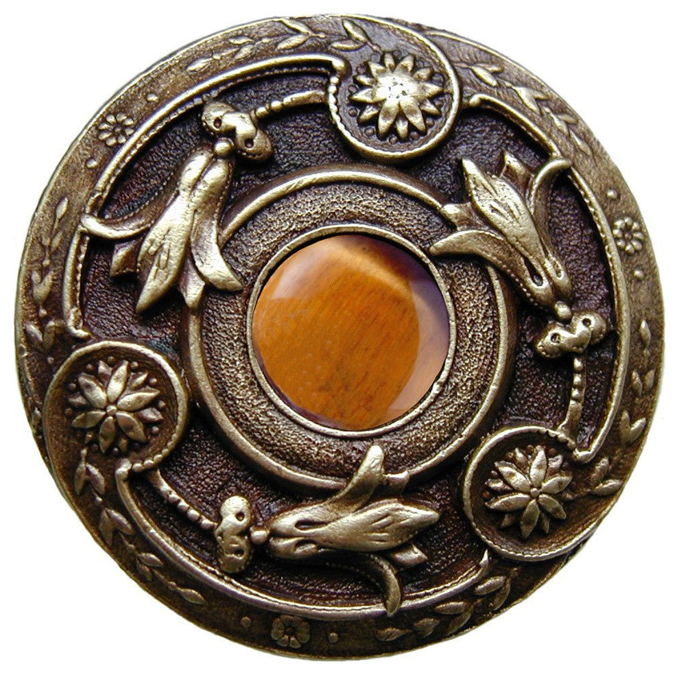 Lily Jeweled Knob, Antique Brass, Tiger Eye
