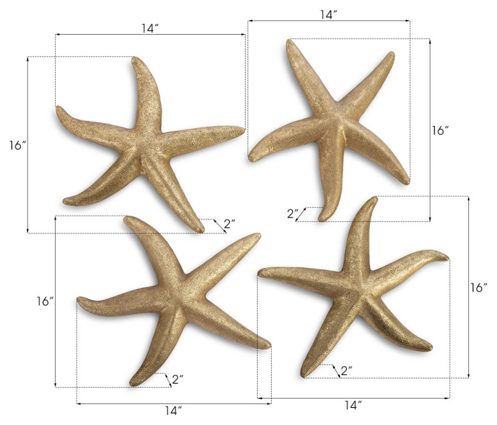 Starfish, Gold Leaf, 4-Piece Set, Small, Gold, Medium