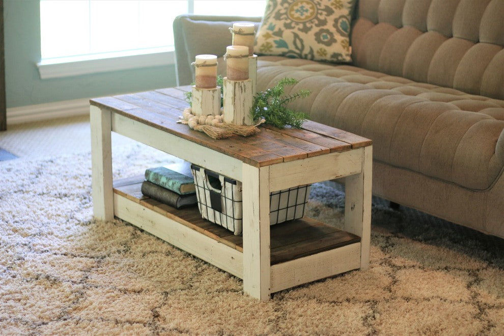 White Combo Coffee Table With Shelf