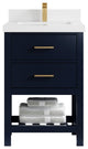 Parker 24" Single Sink Bath Vanity, Navy Blue 2" White Quartz