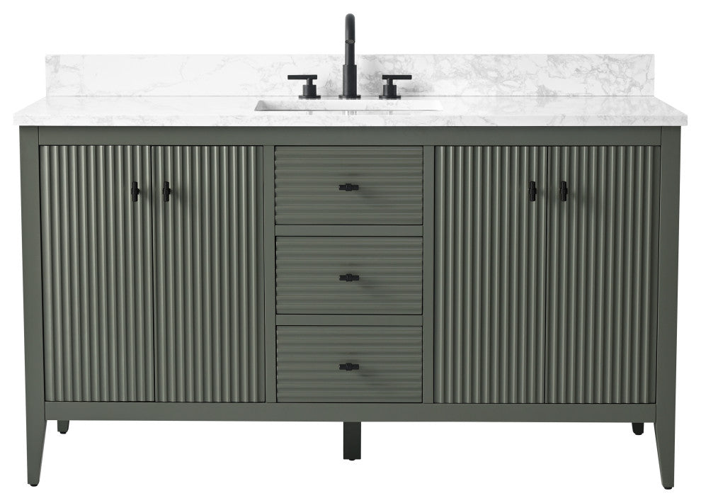 Vanity Art Freestanding Vanity, Vintage Green, 60", Single Sink, Matte Black