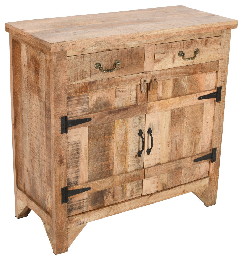 39" Farmhouse Cabinet 2 Drawer Mango Wood Console 2 Door Storage Brown