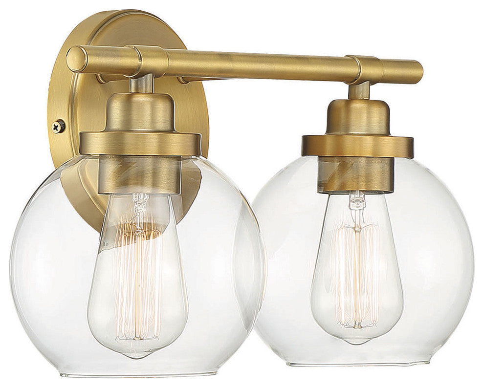 Carson Bathroom Vanity Light, Warm Brass, 2-Light Bath