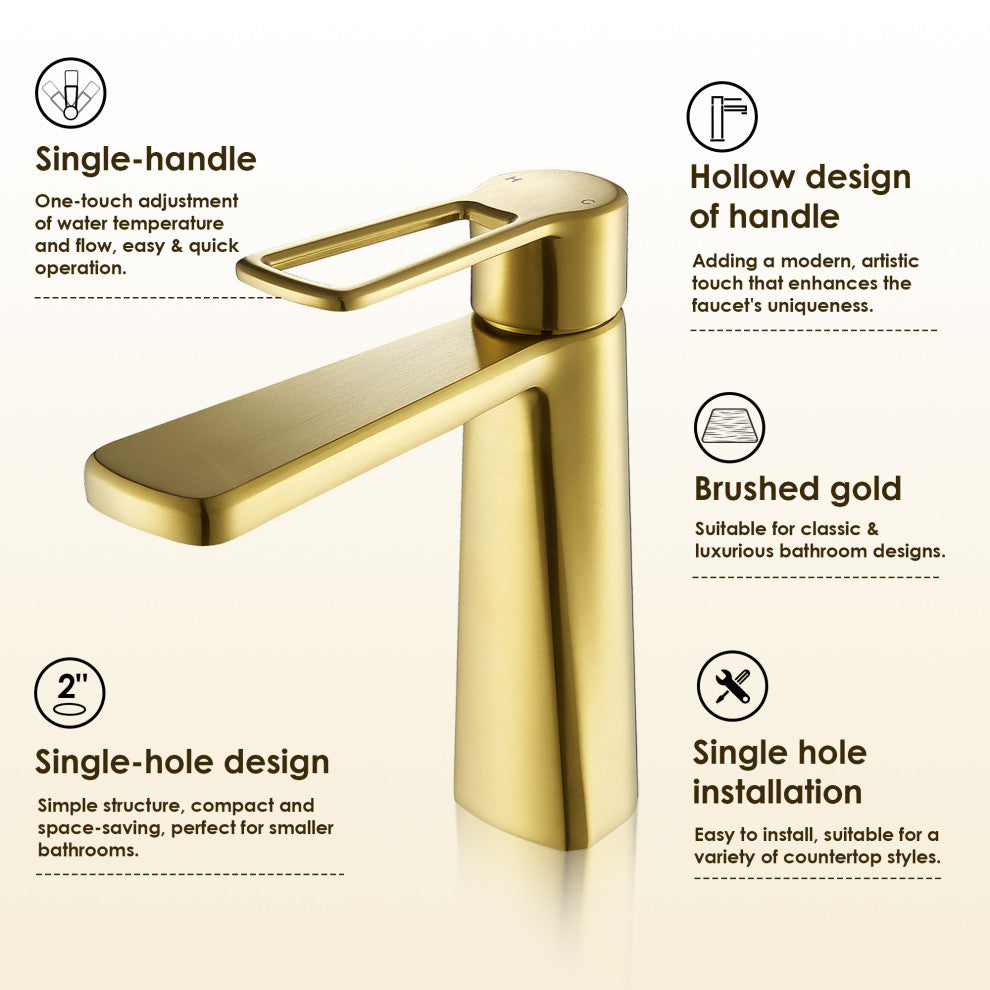 Paula Single Hole Single-Handle Bathroom Faucet, Brushed Gold