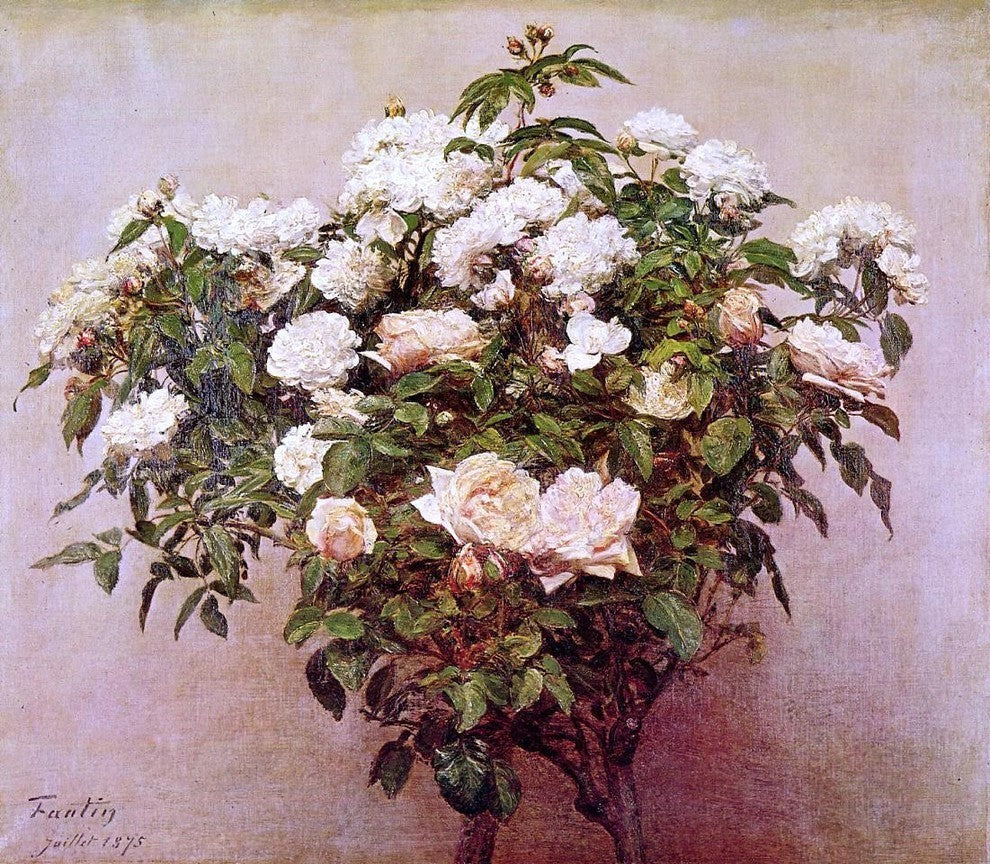 Henri FantinLatour Rose TreesWhite Roses Premium Canvas Print