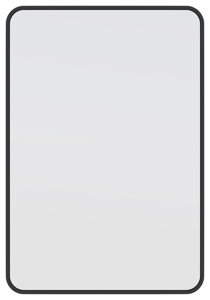 22" W X 32" H Radius Corner Stainless Steel Framed Mirror, Black