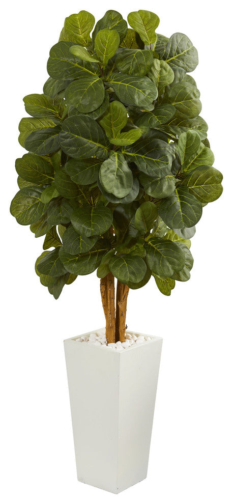 5" Fiddle Leaf Artificial Tree, White Tower Planter