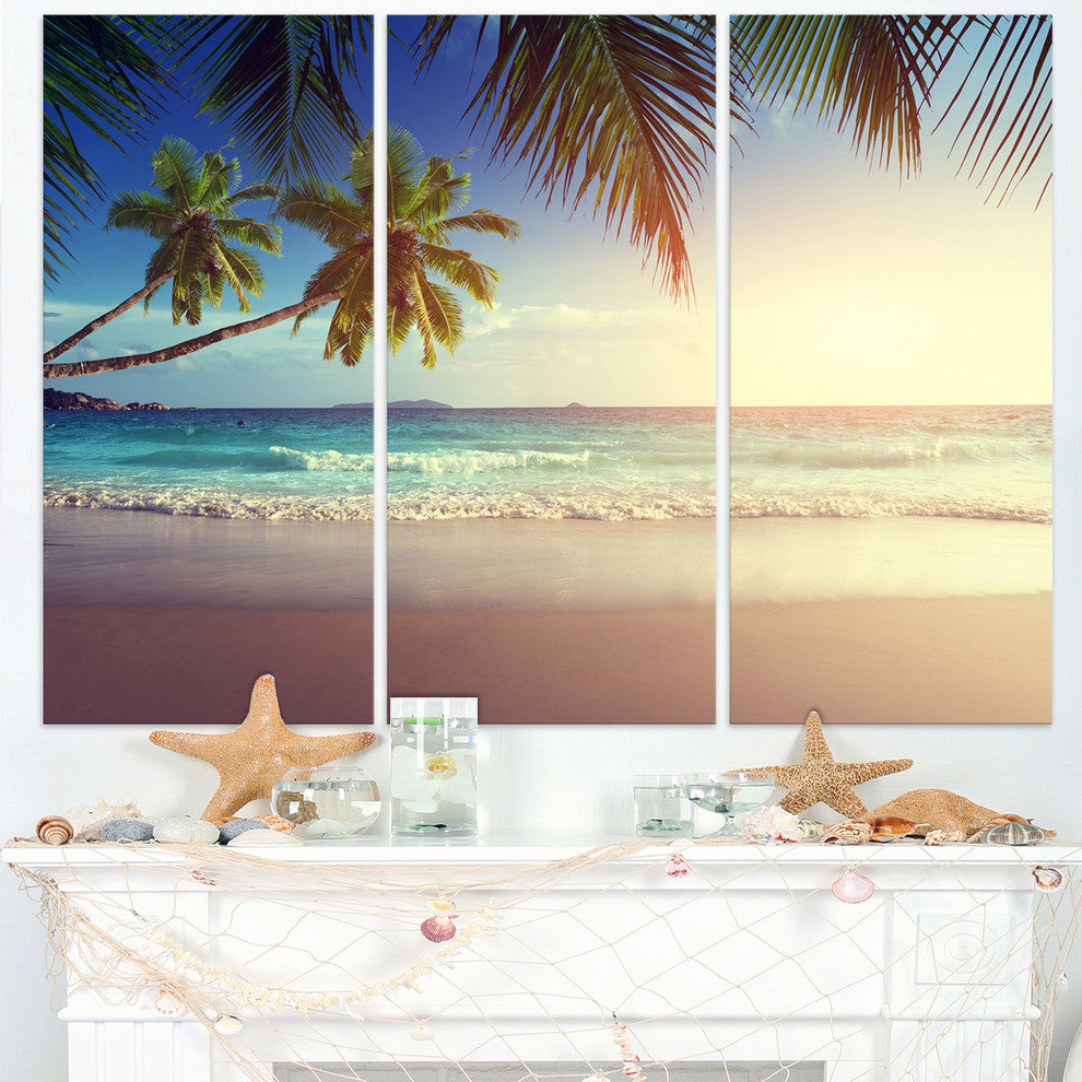 "Typical Sunset on Seychelles Beach" Metal Wall Art, 3 Panels, 36"x28"