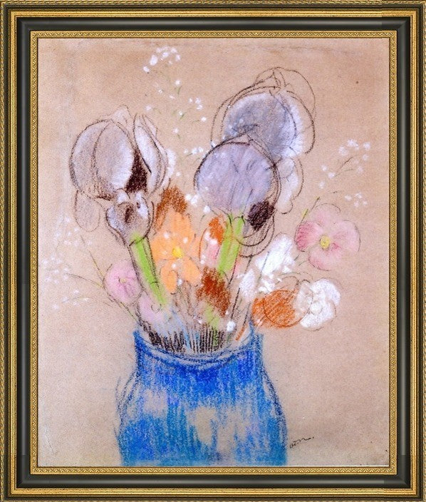 Odilon Redon Bouquet of Flowers, Irises Framed Premium Canvas Print, 16"x20"
