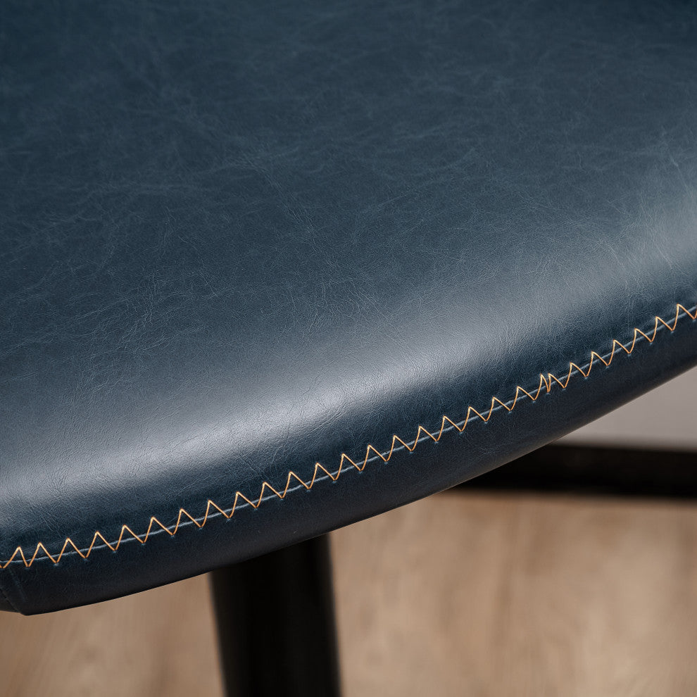 Vintage Navy Blue Leatherette Gaslift Adjustable Swivel Bar Stool, Set of 2