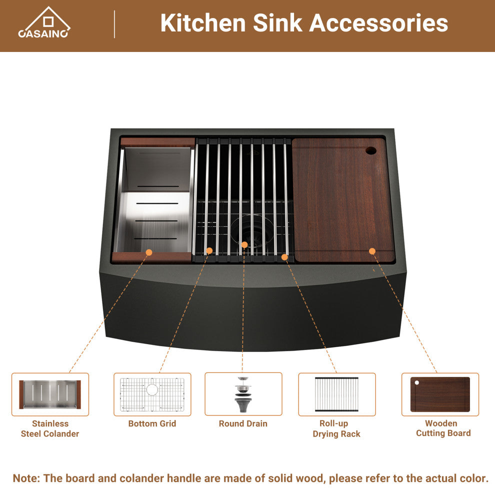30in Farmhouse Stainless Steel Sink Single Bowl Apron Workstation Kitchen Sink