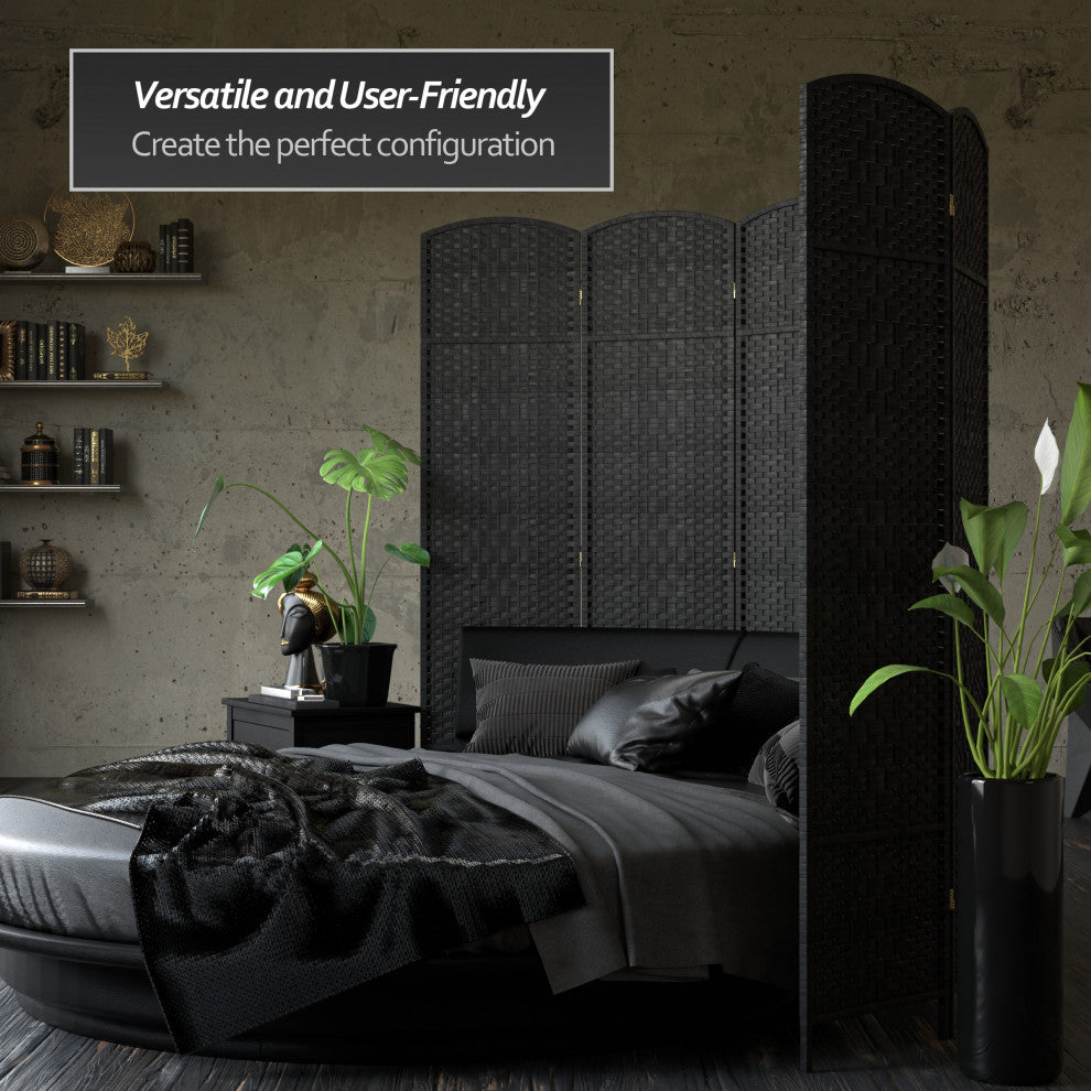7' Tall Diamond Weave Room Divider, Black, 4 Panels