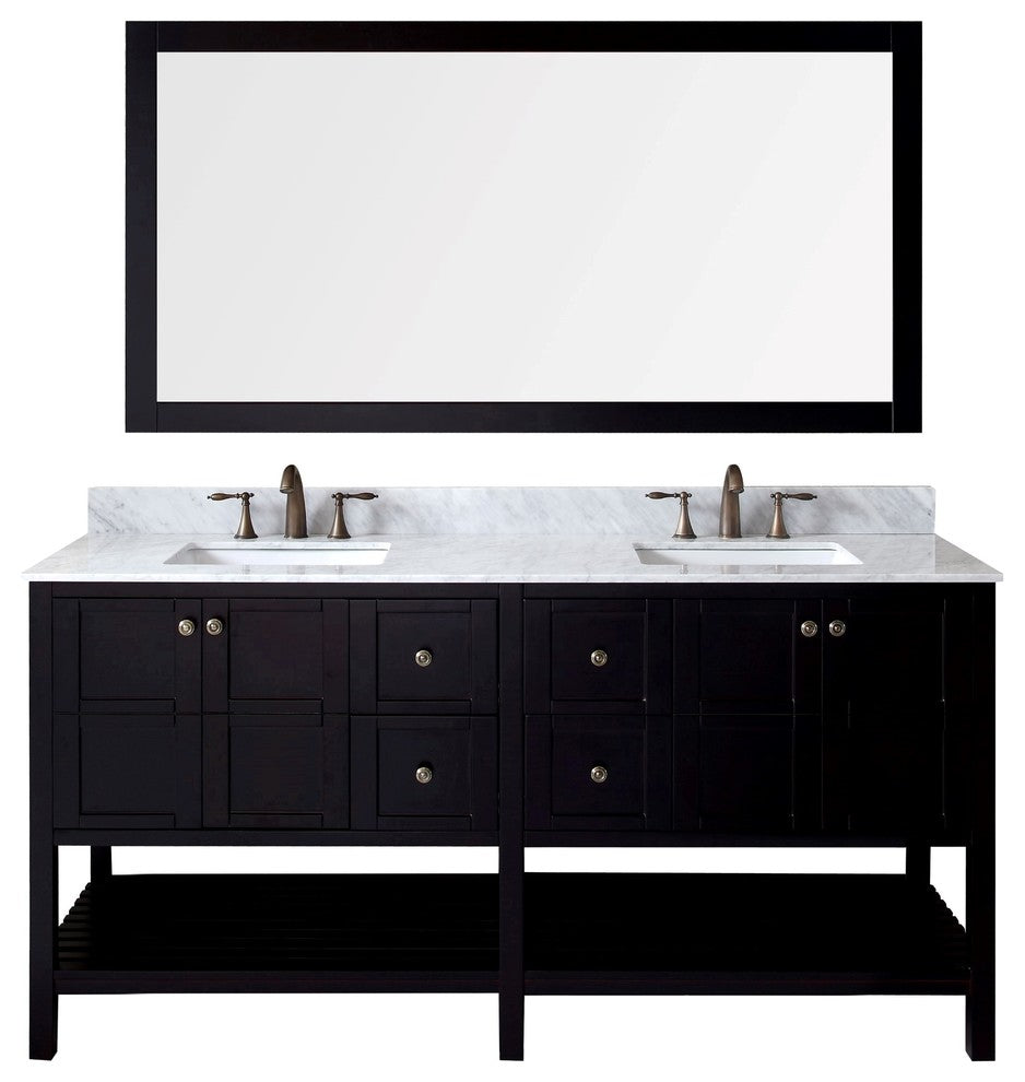 Winterfell 72" Double Bathroom Vanity Set Espresso, Marbel Countertop