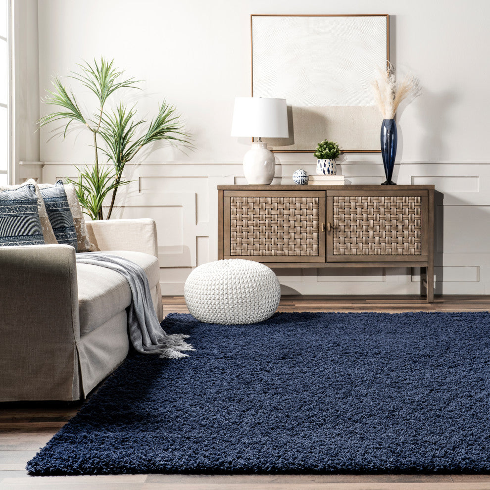 Nuloom Cozy Soft and Plush Solid Easy Shag Area Rug, Navy 5'3"x8'