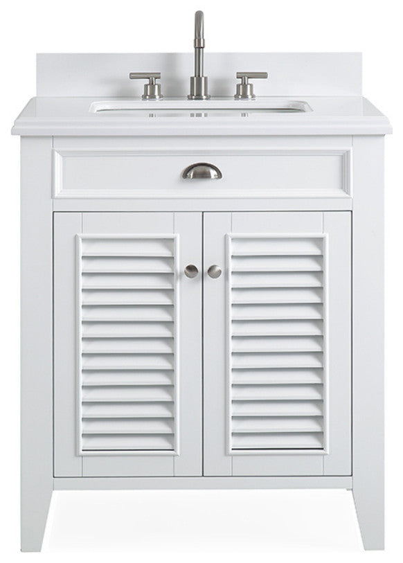 Contemporary Style White Kalani Bathroom Vanity, 30"