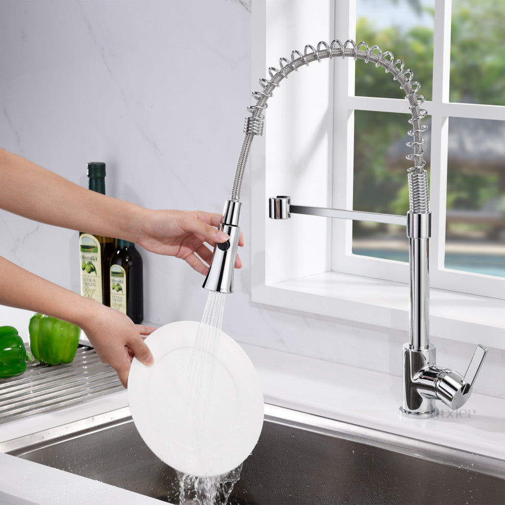 Luxier KTS13-T Single-Handle Pull-Down Sprayer Kitchen Faucet, Chrome