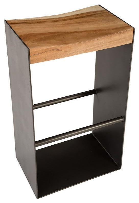 Chamcha Wood Bar Stool, Iron Frame Base