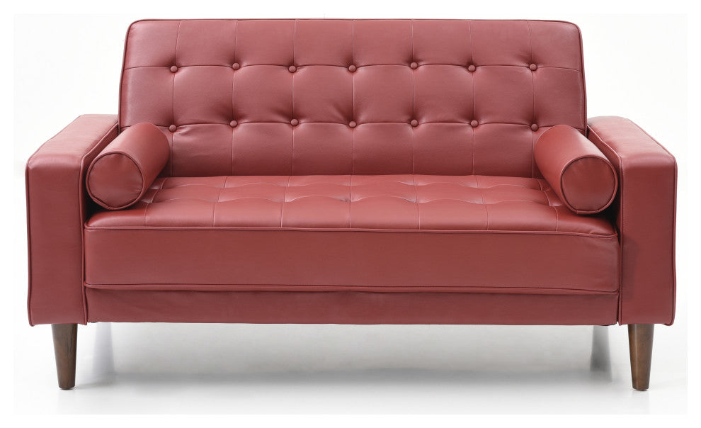 Navi Sleeper Love Seat, Red Faux Leather