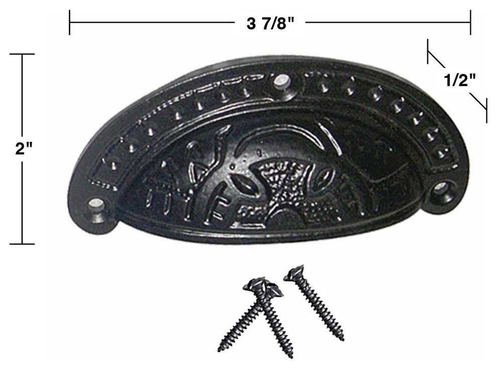 Black Cabinet Drawer Cup Bin Pull Wrought Iron 4" W x 2" H Pack of 6