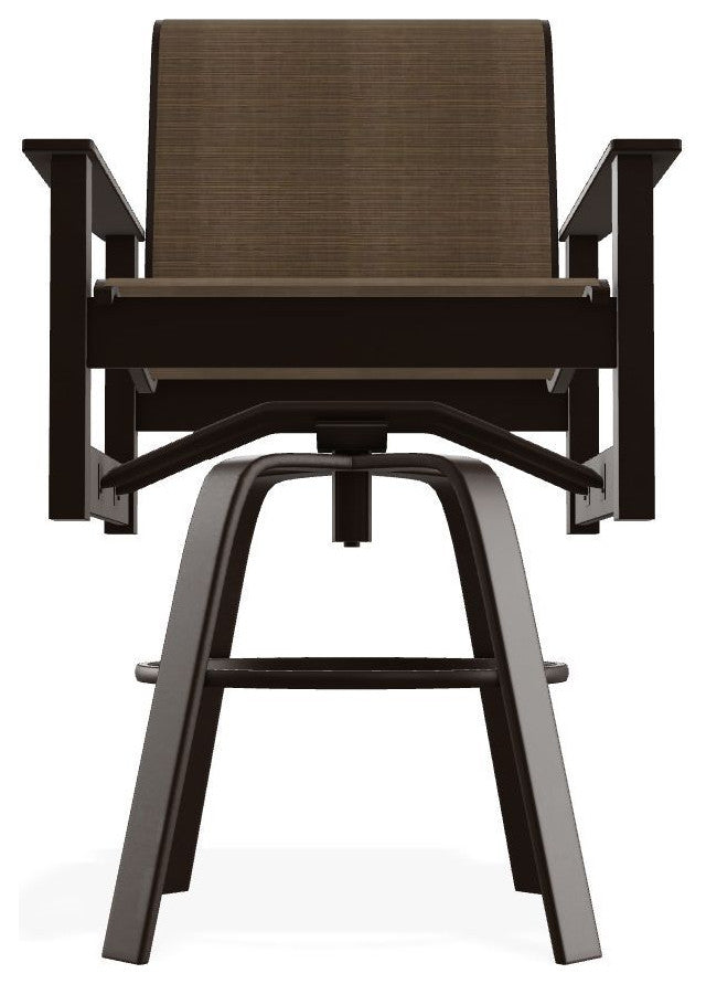 Leeward Sling Bar Height Outdoor Swivel Armchair, Bark/Kona