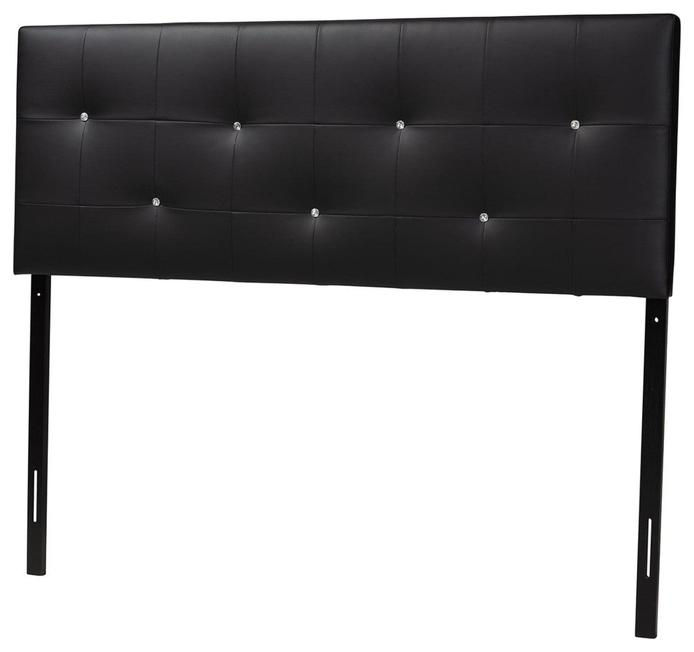 Dalini Queen Black Faux Leather Headboard With Faux Crystal Buttons