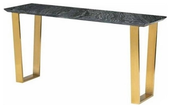 Catrine Console Table by Nuevo Living, Black Marble Top / Brushed Gold Stainless Steel Frame