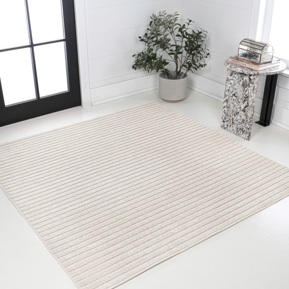 Aarhus High-Low Minimalist Scandi Striped Indoor/Outdoor Area Rug