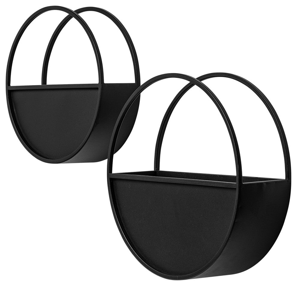 Hank Set of 2 Black Metal Hanging Wall Planters