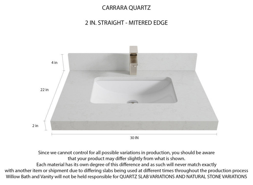 Boston 30 Single Sink Bath Vanity in Elephant Skin Gray 2" Carrara Quartz