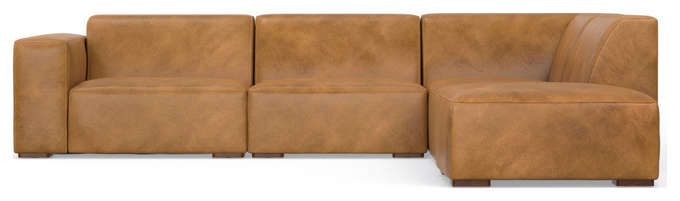 Rex Right Corner Sectional Modular Sofa with Ottoman in Genuine Leather