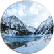 Lake Between Foggy Mountains, Landscape Photo Round Metal Wall Art, 36"