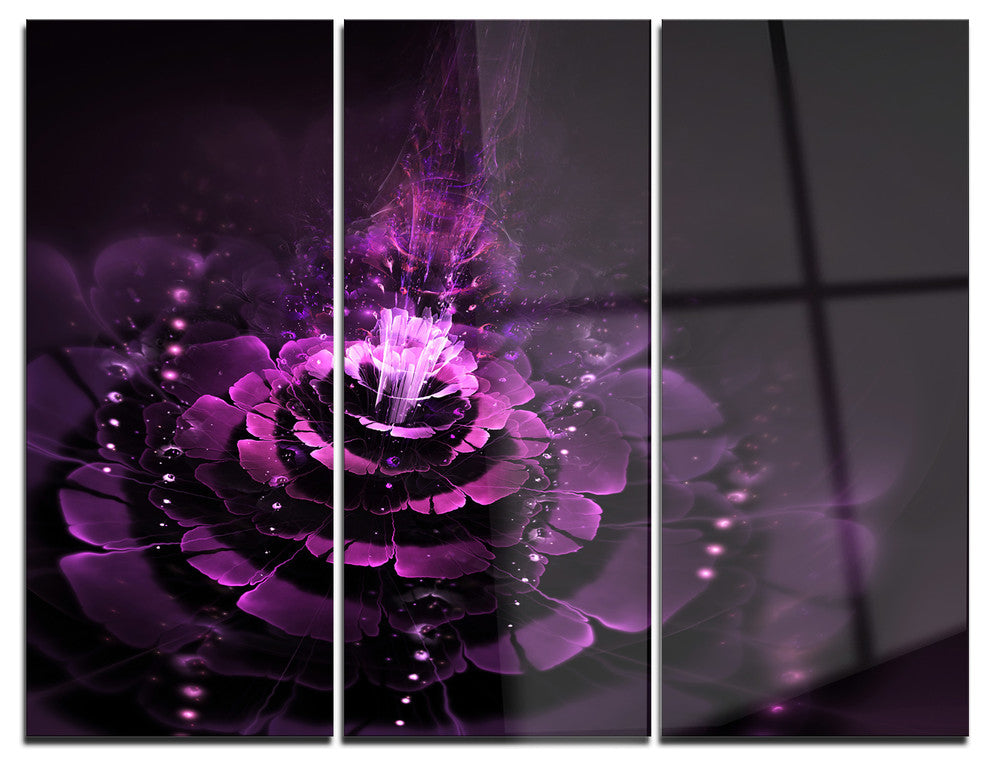 "Dark Pink Fractal Flower" Digital Metal Wall Art, 3 Panels, 36"x28"